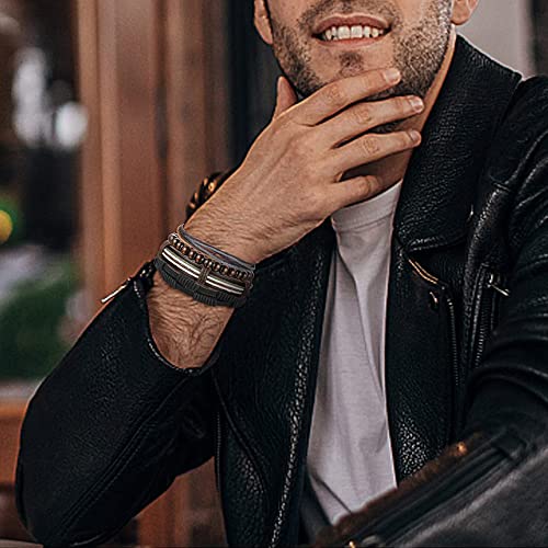 Jstyle 28Pcs Braided Leather Bracelets For Men Women Woven Cuff Wrap Bracelet Wood Beads Mens Bracelet Set Adjustable Ethnic Tribal Rope Wristbands Bracelets B #TOP5