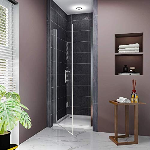 Elegant Pivot Hinged Frameless Shower Door, 3/16" Fold Clear Glass Shower Panel Pivot Swing Corner Shower Door, Chrome Finish (Pivot Door, 28'' X 72'') #TOP1