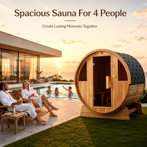 Premium 4 Person Cedar Barrel Sauna for Outdoor Backyard - Image 5