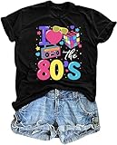 80's Shirts for Women 80s Neon Music Graphic T-Shirt Hip Hop 80S Party Outfits Girls I Love The 80's T-Shirt