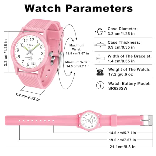 SOCICO Kids Watches for Boys & Girls – Digital 7 Color Lights, Stopwatch, Alarm & Analog Easy Time Learning – 50M Waterproof, Soft Durable Bands, Great Gift for Ages 4-124