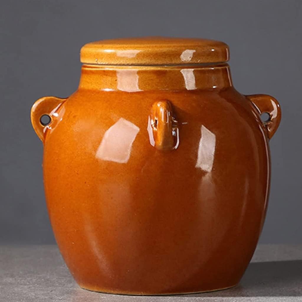 Traditional Chinese Porcelain Pickle Jar, Ceramic Fermentation Crock Pickling Pot,Fermenting Jar with Water Seal Airlock Lid Stoneware Fermenter for Kimchi Sauerkrau 800ML