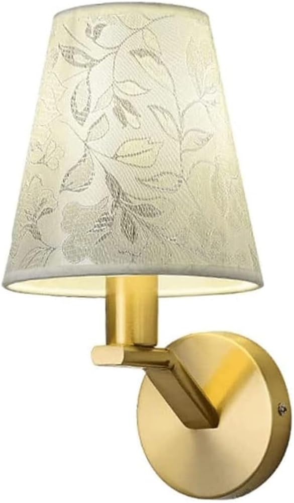 Lámpara de Pared Amena de Cobre con Base E14/E12, Pantalla de Tela Creativa, Aplique de Pared Empotrado para Dormitorio, Estudio, Comedor, iluminación de Pared Interior, Ahorro de energía.