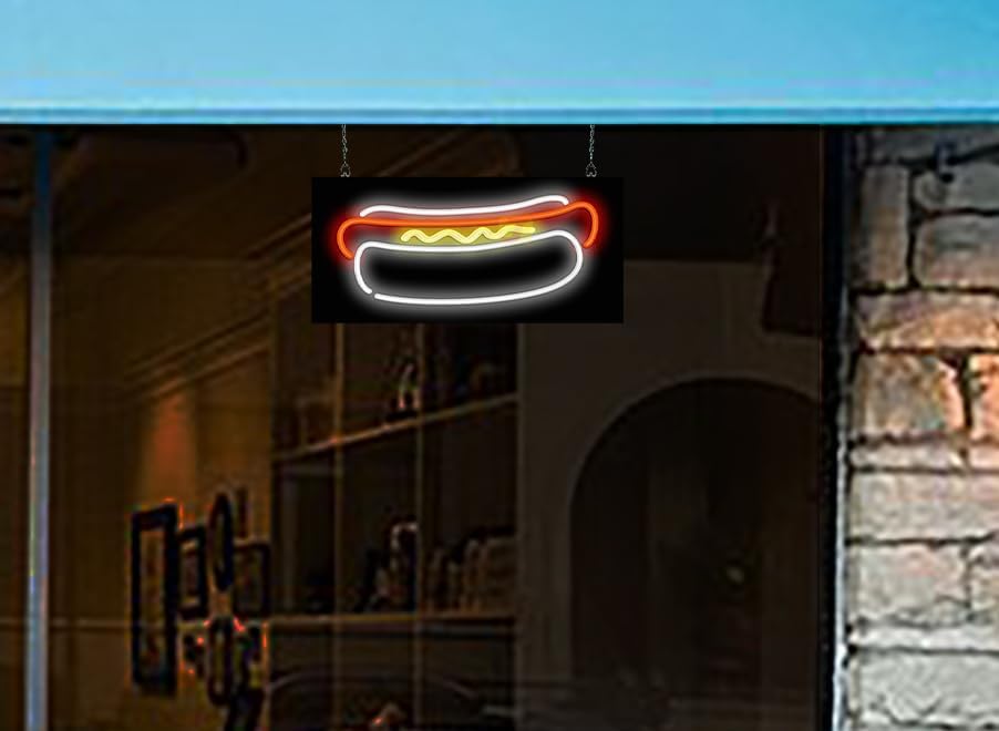 Miniatura 2 de Letrero de neón para perros calientes, tamaño compacto, 24 pulgadas de ancho x 11 pulgadas de alto, letrero de neón doblado a mano real, de calidad,