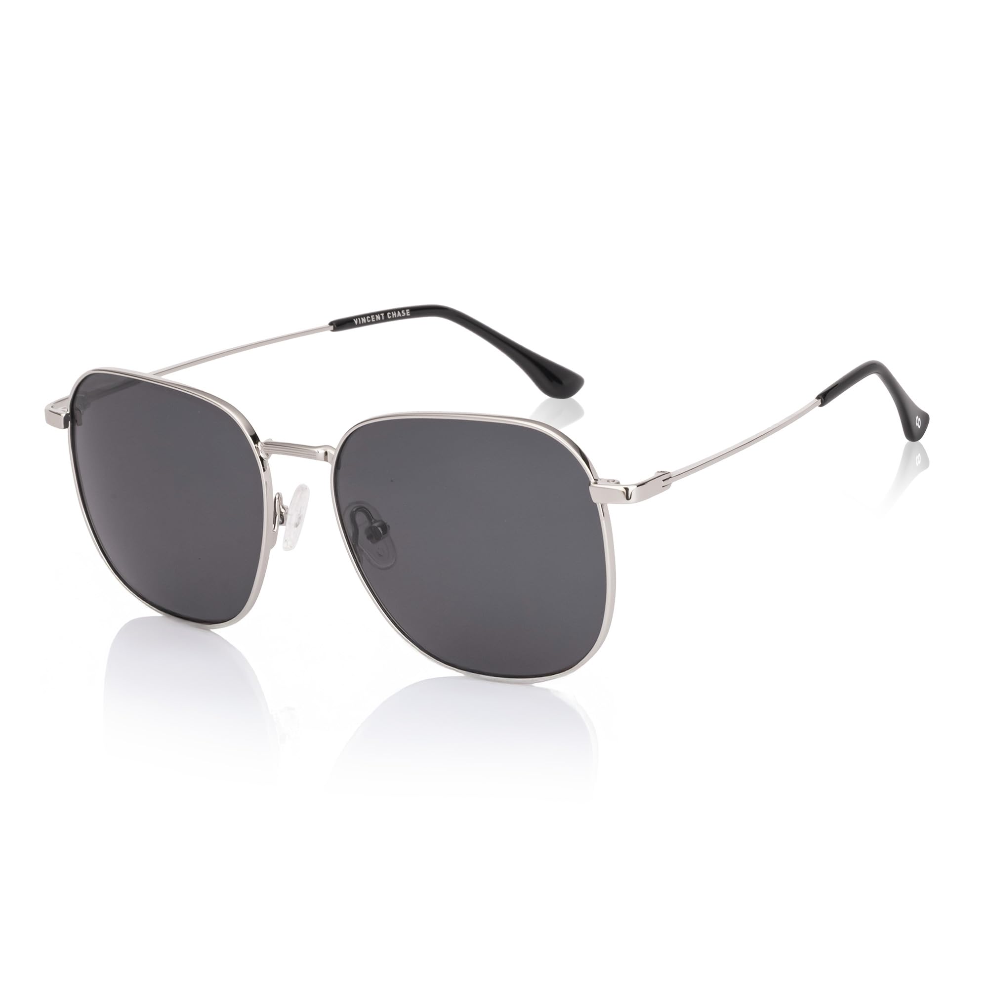 vincent chase eyewear Polarized and 100% UV Protected | Branded and Stylish Sunglasses | Silver - Grey Full Rim Square | For Men & Women | Medium | VC S18690-picture-33