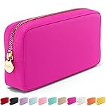 Embla Makeup Bag Travel Cosmetics Pouch and Toiletry Bag, Nylon Zipper Pouch Purse, Cute Make Up Organizer Storage Tote for Women Girls, Waterproof Travel Skincare Case, Small Makeup Bags, Fuchsia