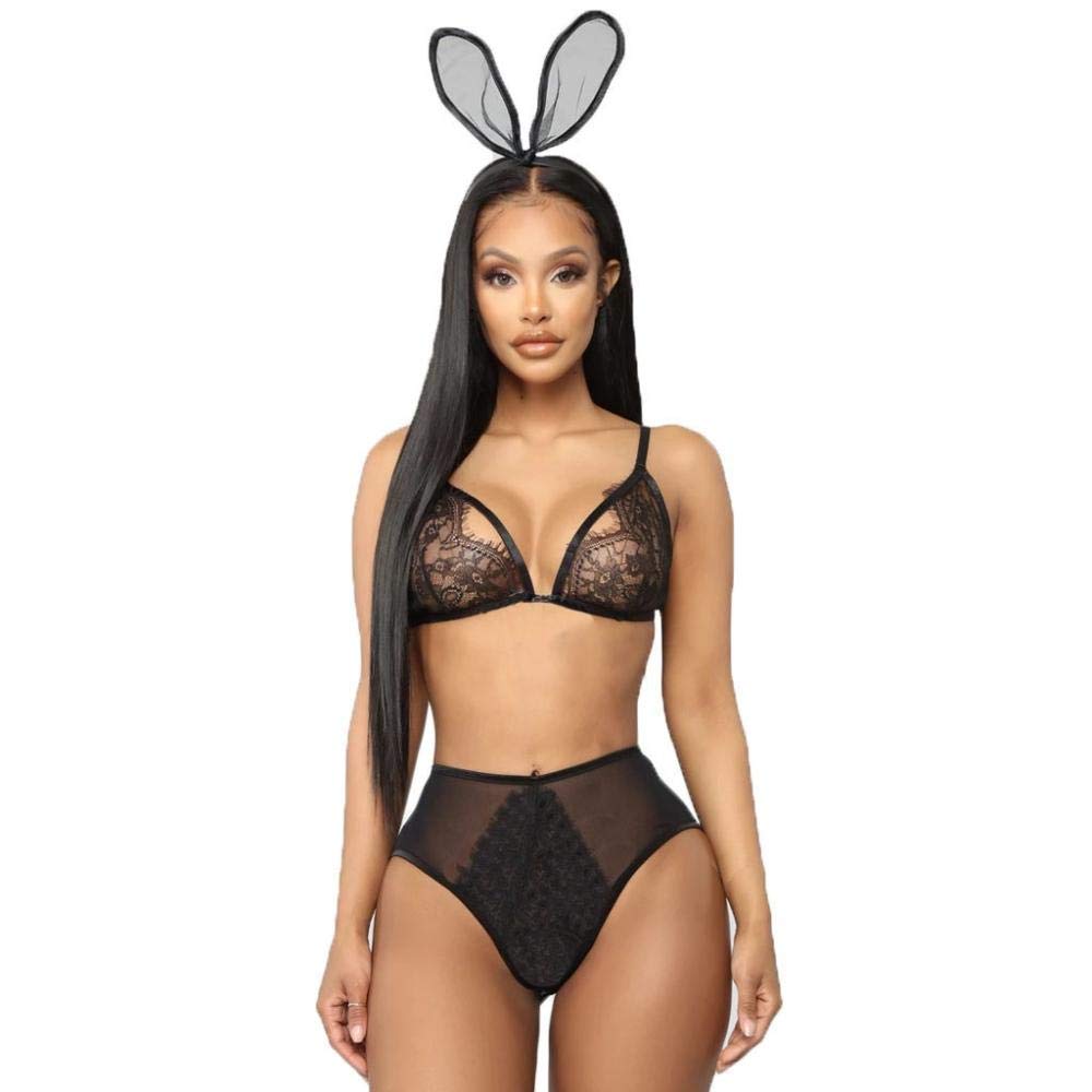 Set di Biancheria Intima da Donna Set di Biancheria Intima Sexy da Donna in Pizzo Babydoll Costumi erotici Reggiseno Perizoma con Set di Biancheria Intima a Fascia Lingerie (Nero S)