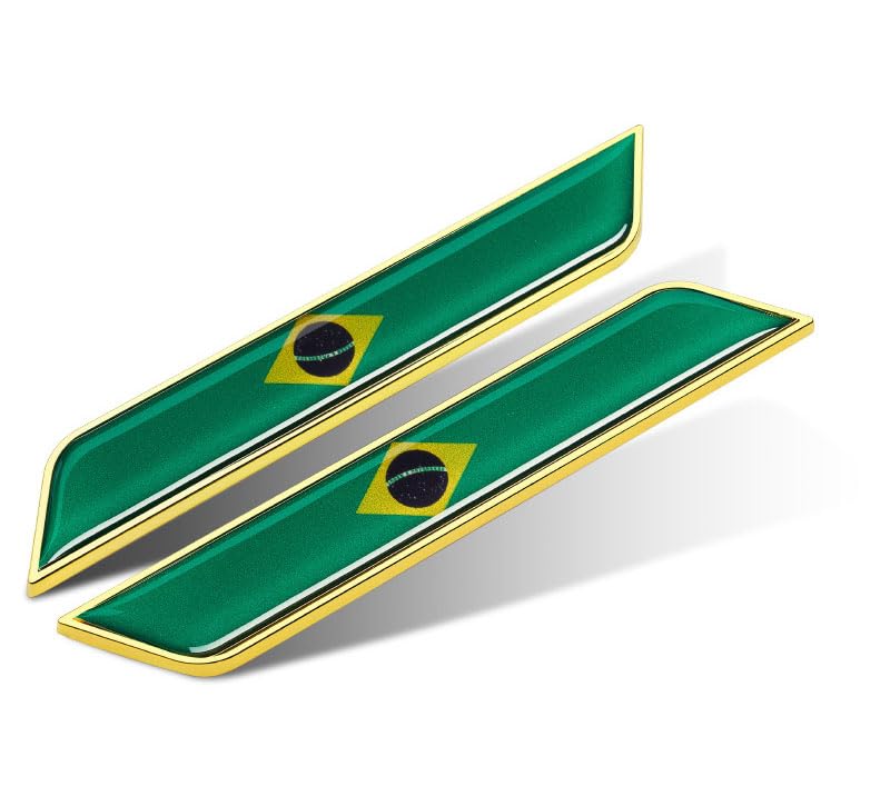 2 PCS 3D Gold Brazil Flag Metal Decal Car Emblem Sticker,Car Accessories Decorations Chrome Shield Flag Sticker Decals.