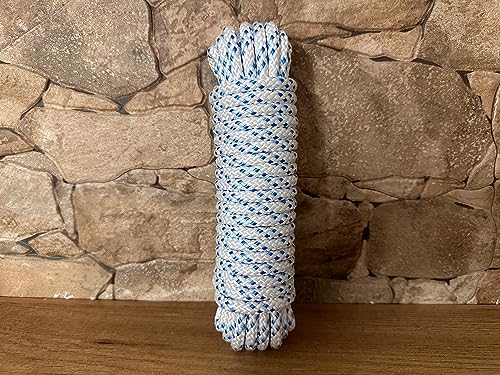 Polyester Rope Cord. Paracord. Braided High-Tenacity Nylon Cord. 8MM * 10M, Made in Spain. White with Blue - Image 4