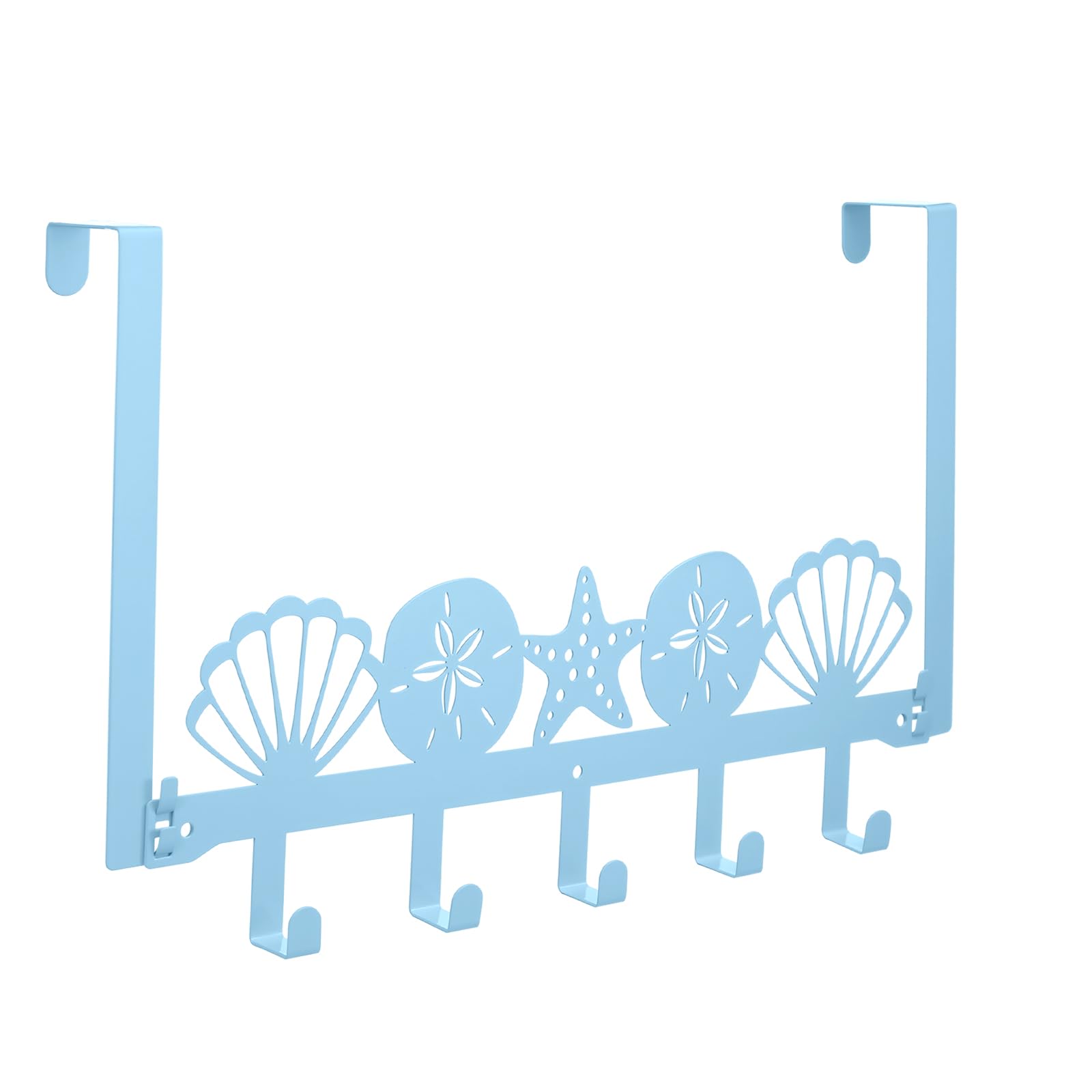 AceOrbit Blue Beach Over The Door Hooks Seashells and Starfish Wall Mount Bathroom Towel Hanger Decorative Nautical Coastal Door Holder Rack with 5 Hooks Hanging for Coat Keys Bags Home Room Decor