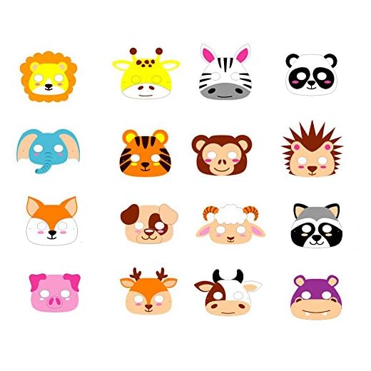 ED-Lumos Máscaras para niños Forma Animal Material Goma Eva 16 Piezas para Fiestas de cumpleaños de los niños