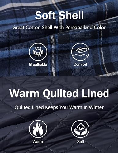 MAGCOMSEN Men's Quilted Lined Flannel Hoodie Jacket Cotton Button Down Shirt Jacket Long Sleeve Plaid Shirt Shacket4