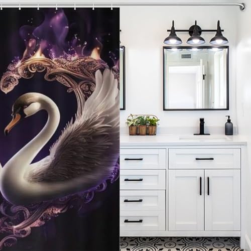 Rideau de douche cygne imperméable en polyester 183x183 cm
