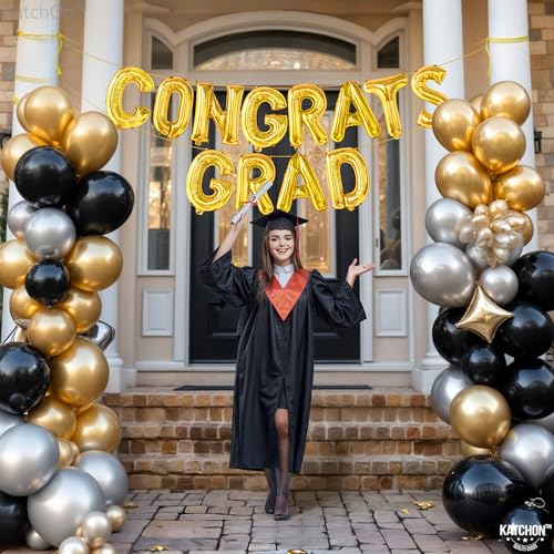 Image of Graduation Decorations 2026 | Gold Congrats Grad Banner - 16 Inch | Congrats Grad Balloons For Graduation Decorations 2026 | Congratulations Banner | Gold Graduation Balloons, KatchOn