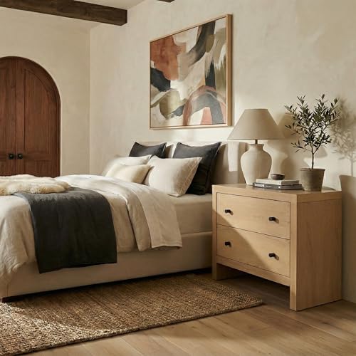 Image of SAFAVIEH Couture - Frederick Nightstand - Oak Nightstand with 2 Drawers - Fully Assembled Modern Bedroom Storage, 30 inch W x 17 inch D x 25 inch H (SFV2229B)