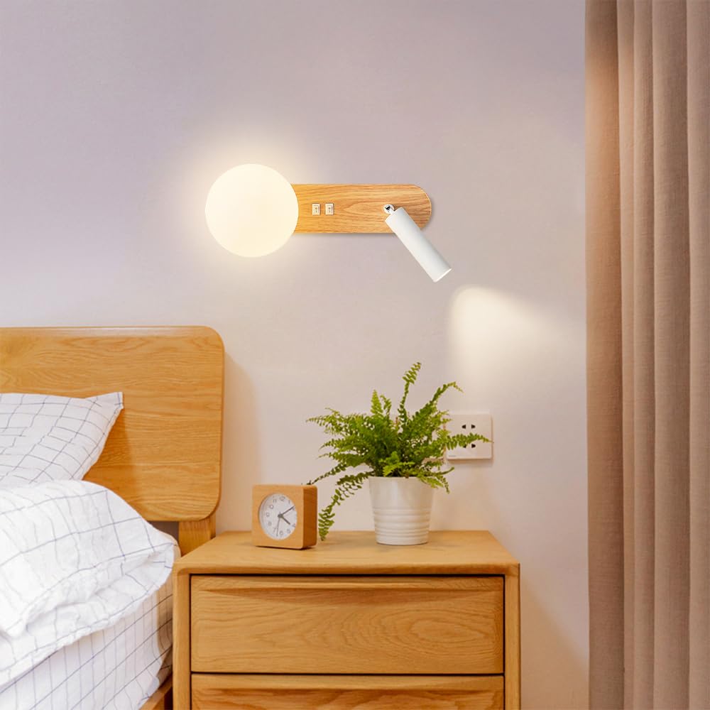 Lámpara de Lectura para cabecera, Aplique de Pared con focos giratorios de 350°, lámpara de Pared con Interruptor de Encendido y Apagado, Luces de Lectura con cableado para Dormitorio.