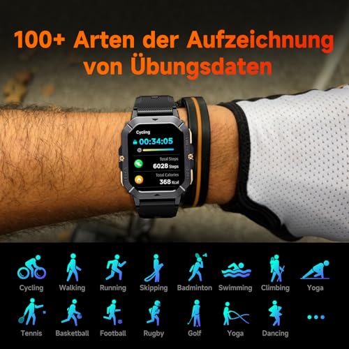 OUKITEL Smartwatch Herren, 2.02''HD Touchscreen Smart Watch mit Telefonfunktion, 5ATM Wasserdicht Fitnessuhr, 100+Sportmodi Sportuhr, 24 Std SpO2/Puls/Schlaf/Monitor Schrittzähler, Uhr für Android iOS – Bild 4