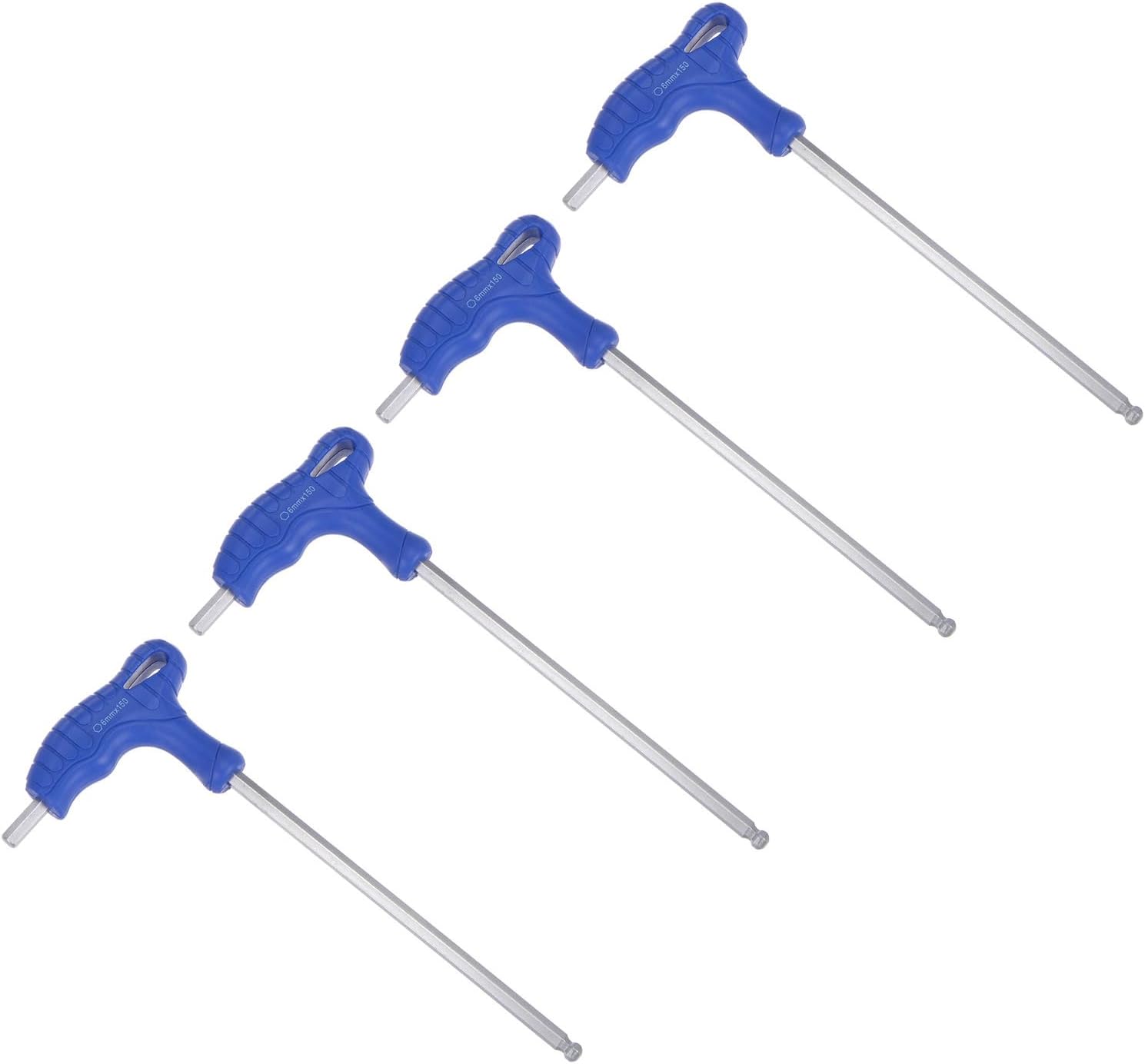 uxcell 4pcs 6mm Hex Key T-Handle Dual End Wrench, Metric CR-V Steel Ball End Spanner for Automotive Household Maintenance