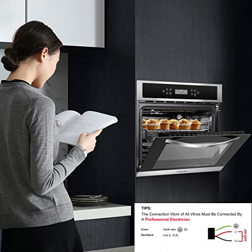 Amzchef Single Wall Oven 24" Built-In Electric Ovens With 11 Functions, 8 Automatic Recipes, 2800W, 240V, 2.5Cu.f Convection Wall Oven In Stainless Steel, Touch Control, Timer, Safety Lock 8 Automatic Programming Modes For Quick Start #TOP6