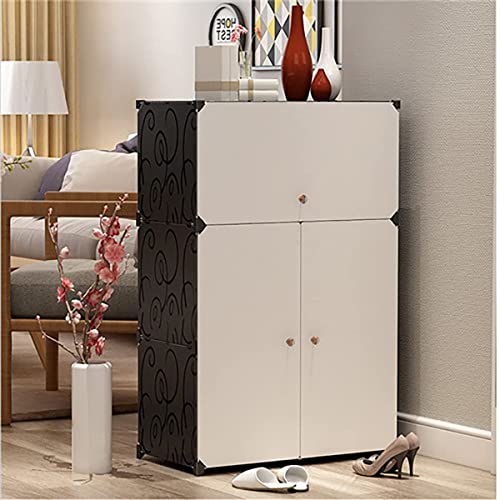 Image of Shoe Rack Multipurpose 5 Shelves Shoe Rack with Zip Door Cover & Side Pockets, Multiuse Wide Shelve,Rack for Footwear, Toys, Clothes (Black White, 6-Layer)
