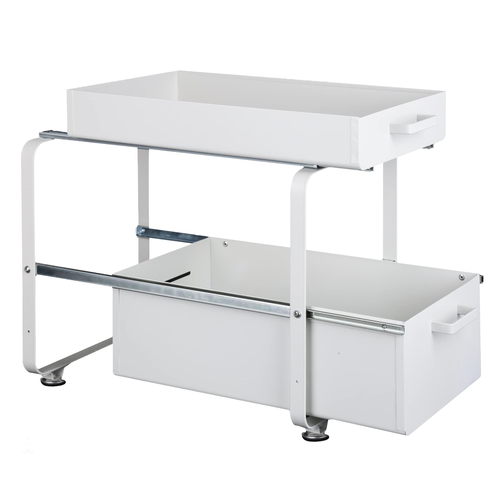 HUOLE Organizer Sottolavello Portaoggetti con Cestelli Scorrevoli Estraibili, Per l'interno di Pensili,Armadi,Scaffali,Piani lavoro,Scrivanie.Per Casa,Ufficio,Bagno,Cucina-40 * 25,5 * 39,5 cm-bianco