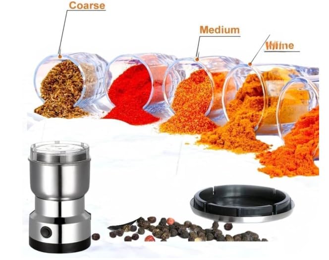 Image of Stainless Steel Mini Electric Grinder, Compact Coffee Spice Masala Nut and Grain Crusher, Portable Premium Material Large Mixer Machine for Home Kitchen Use