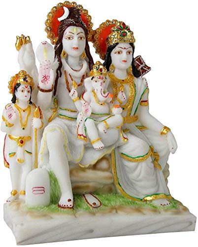 Image of Marble Dust Lord Shiva Parivar | Mahadeva Family Idol, 8.5 Inches, Multicolor(White), 1 Piece