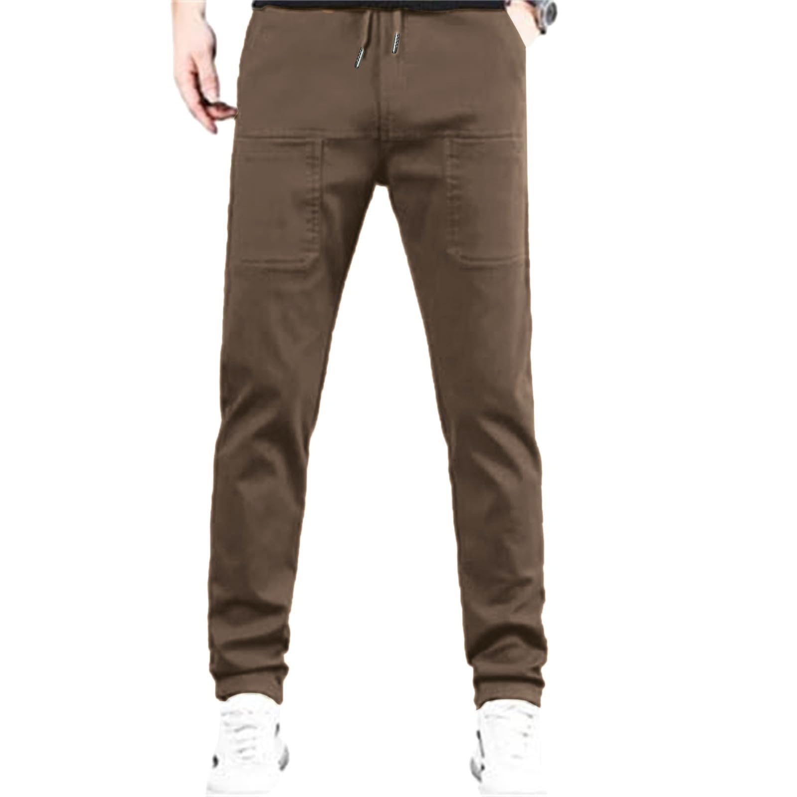 Generico Pantaloni Cargo da Uomo Pantaloni da Yoga Uomo Biancheria Casual con Tasche con Coulisse Lunghi Estivi Leggeri Stile Comodo della Tuta in Cotone Casual Spiaggia Leggeri Estivi