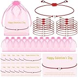 Tondiamo 12 Set Happy Galentines Day Bracelets for Women Valentines Gift Set BFF Red Bracelets Silver Heart Galentine Greeting Card with Pink Bags Valentines Day Party Favor for Sister Friend