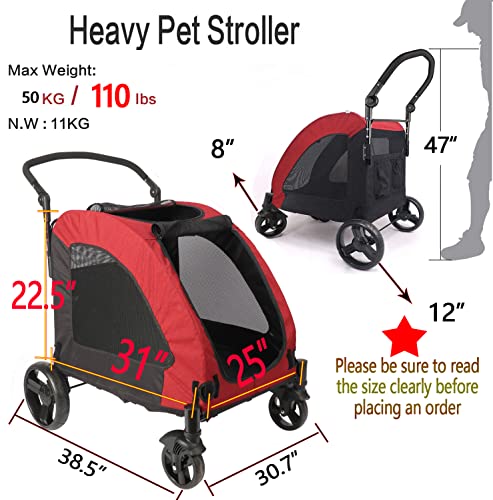 Uyoyous Pet Cart Pet Stroller Ventilated Foldable Dog Stroller 25×31" Dog Cart With 4 Rubber Wheels And Adjustable Handle Zipper Entry, Mesh Skylight Cat Dog Stroller For A Variety Of Roads Easy Fold #TOP2