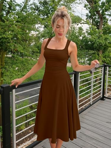 Image of Kaximil Women's Square Neck Corset A Line Maxi Dress Ruffle Ruched Waist Flowy Long Dresses