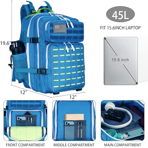 Image of Military Tactical Backpack 45L /25L 3 Day Assault Pack Molle Daypack Hiking Backpack for Men and Women (Blue-Yellow, 45L)
