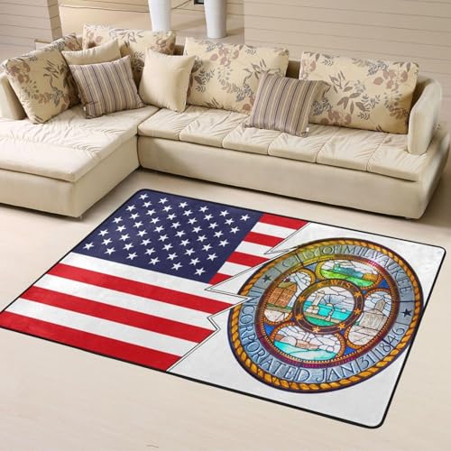 Milwaukee & America Area Rug 63x48in Non-Slip Indoor Carpet