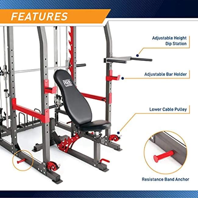 Marcy Smith Machine Home Gym System SM-4903, All-in-One Strength Training Cage with Weight Bench, Pulley, Squat Rack & Workout Station