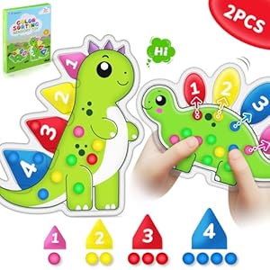 2 PCS Dinosaur Color Sorting Sensory Toys for Toddlers, Fine Motor Skills Game for Kids, Color Matching Counting Toys, Preschool Learning Toys, Calming Montessori Toys for Boys Girls Ages 3+