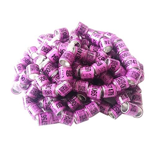 Anillas de aluminio de 8 mm para palomas y aves con numeración morada pack de 100 unidades 2