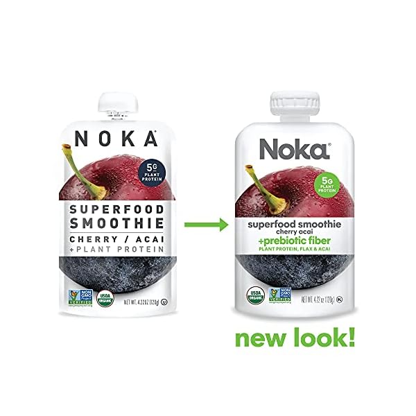 Noka Superfood Fruit Smoothie Pouches Variety Pack, Healthy Snacks with Flax Seed, Prebiotic Fiber and Plant Protein, Vegan and Gluten Free, Organic Squeeze Pouch, 4.22 oz, 6 Count