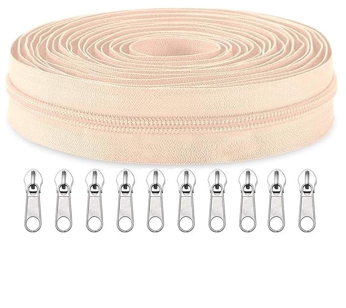 Image of Zipper Roll (Number : 5) 5 Meter with 10 Zip Puller - Two Way Open-Ended Nylon Zipper (Beige, 5 Meter)