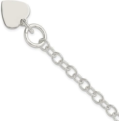 Miniatura 4 de JewelryWeb - Pulsera de plata de ley 925 con dije de corazón grabable y eslabones Rolo - Cierre de palanca - 7.5 o 8.5 pulgadas - Pulsera de corazón