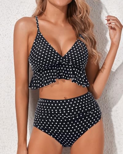 Image of Women Ruffle Bikini Set High Waisted Tummy Control Two Piece Swimsuits