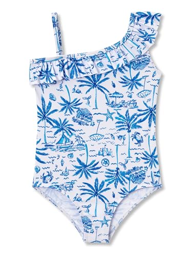 Image of Girls One Piece Swimsuits Adjustable Double Strap for Kids Palm Tree Print Toddler Bathing Suit Size 2T-10