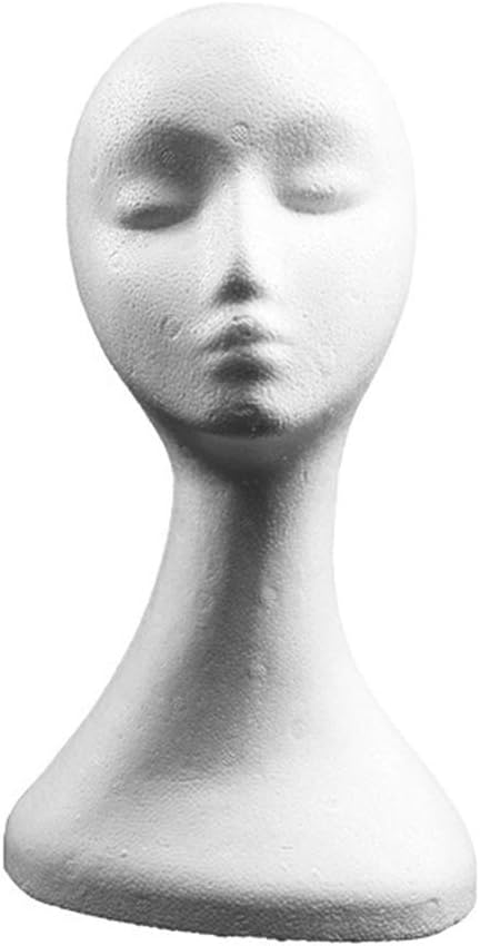 Polystyrene Head White Female Display Head Styrofoam Mannequin Head for Wig Hat Glasses Sunglass Scarfs Display Stand Foam Head Female Model White