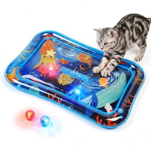 Toptakeit Thickened Cat Water Sensory Play Mat with 2 Attractive Balls Cat Water Bed Toy for Cats Kittens Pets 062902