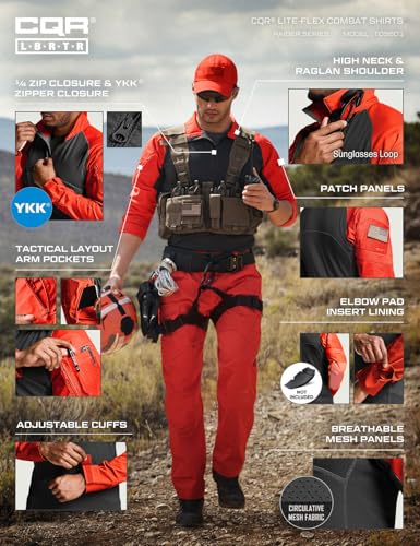 Image of CQR Men's Tactical Combat Shirt, 1 /4 Zip Long Sleeve Breathable Military BDU Training Top for Shooting, Hunting, Range Use