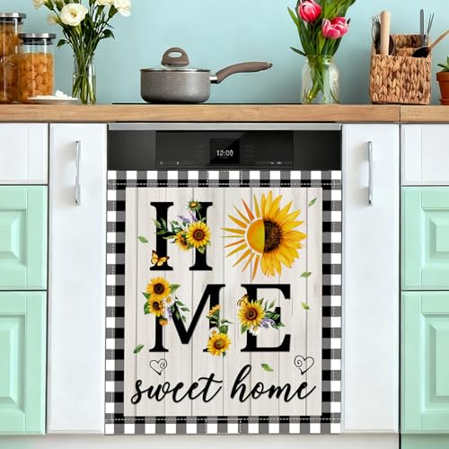 Image of Sunflower Summer Dishwasher Magnet Cover, Sweet Home Spring Dishwasher Magnetic Covers for Kitchen Decoration Farmhouse Dish Washer Covers Refrigerator Sticker Fridge Panel Decal 23x26In