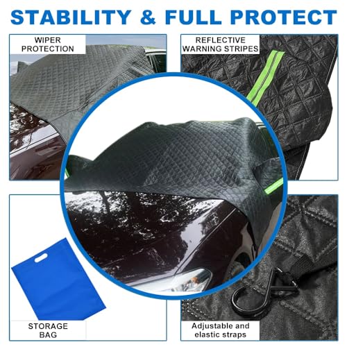 Image of JSCARLIFE Windshield Snow Cover,Windshield Cover for Snow and Ice,Frost Guard Windshield Cover for Car,Snow Ice Frost Sun UV Waterproof Protection with Two Mirror Covers (Black, L (94.5 inch x 57 inch))