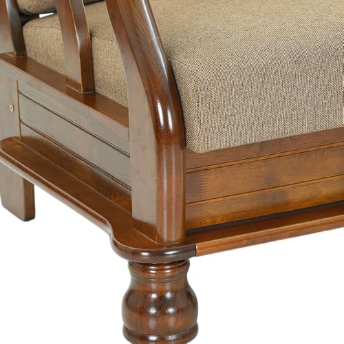 Image of Royaloak Melaka Wooden Single Seater Sofa with Brown Colour Cushion | Solid Wood | Fabric Cushion Cover | Moulded Foam Cushions | Curved Arm Design | Durable & Long Lasting | Malaysian Collection
