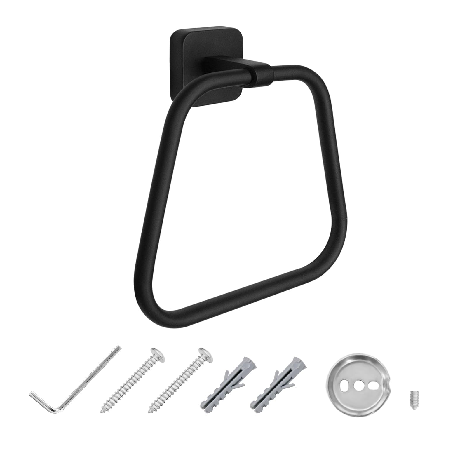 JASSFERRYBlack Trapezoidal Towel Ring Wall Mounted for Bathroom, Kitchen Bath Towel Holder Hangers