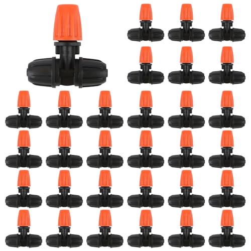 30PCS 1/4” Adjustable Three-Way Atomizing Nozzle, Kalolary Micro Spray Irrigation Drippers Lock Irrigation Emitters Misting Nozzles for 4/7mm Tube Drip Irrigation Parts for Mist Irrigation System