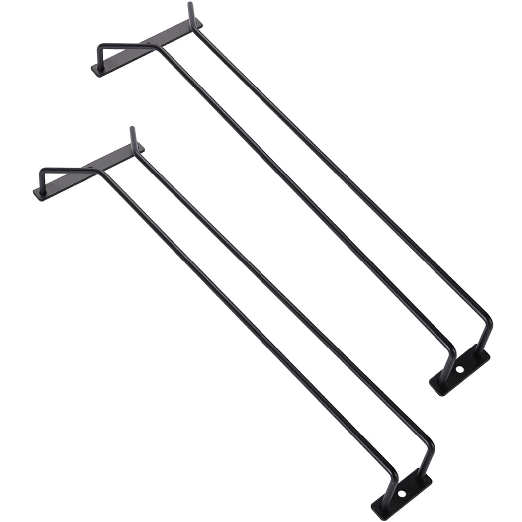 Dianoo 2pcs Wine Glass Rack Under Cabinet Black, Metal Wine Glass Holder, Stemware Rack Under Shelf